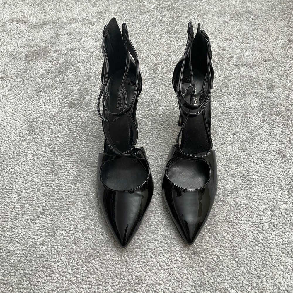 Michael Kors Cross Over Pump Heels Shoes Womens 7M Black Patent Leather Pointed